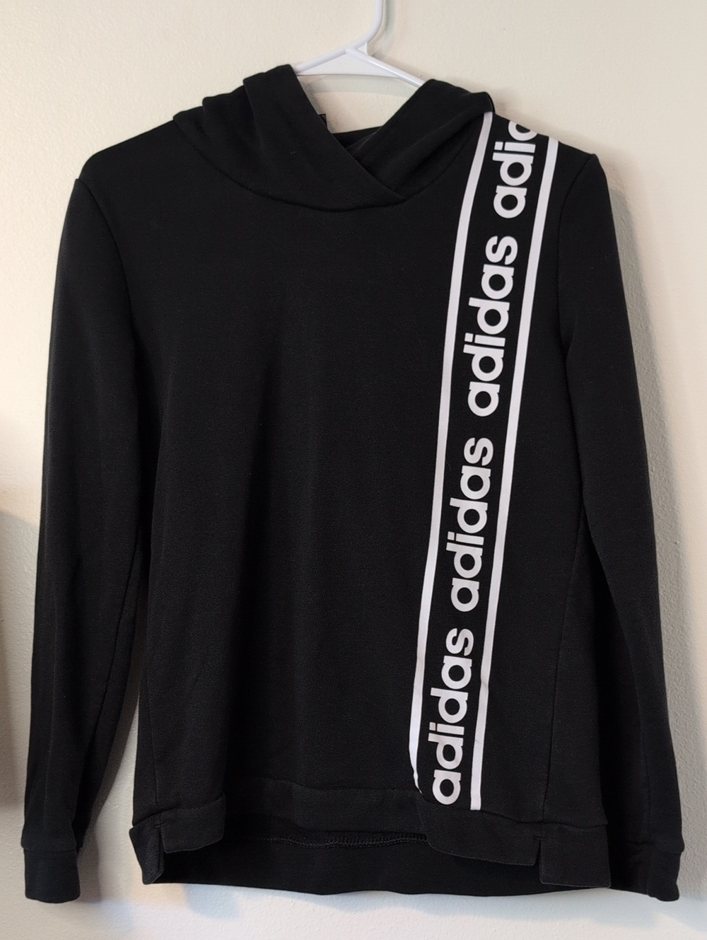 adidas Black Hoodie with White Logo Tape